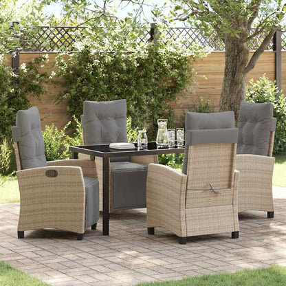 Tuin eettafelset met kussen 5 pcs Beige poly rattan