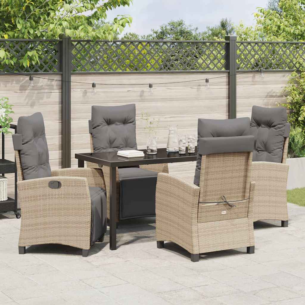 Tuin eettafelset met kussen 5 pcs Beige poly rattan