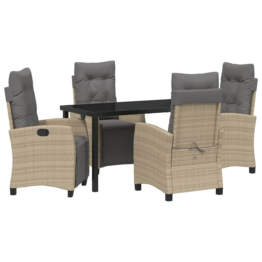 Tuin eettafelset met kussen 5 pcs Beige poly rattan