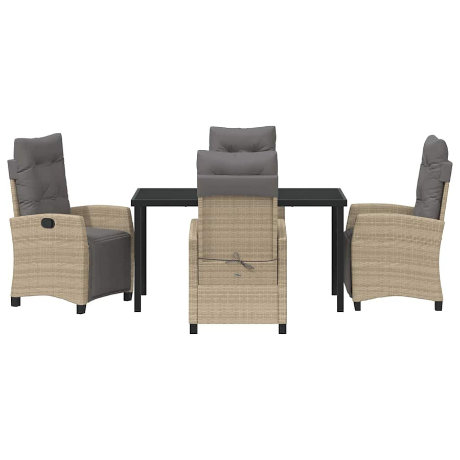 Tuin eettafelset met kussen 5 pcs Beige poly rattan
