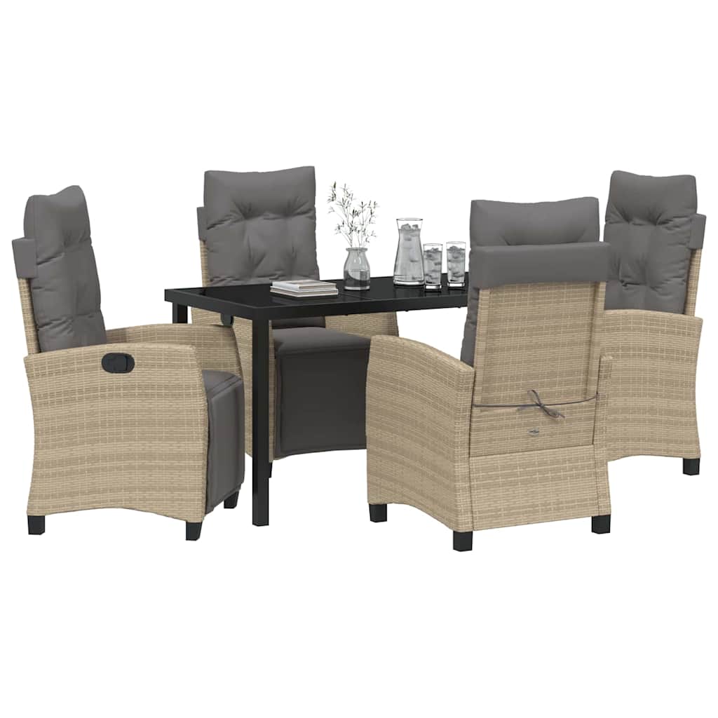 Tuin eettafelset met kussen 5 pcs Beige poly rattan