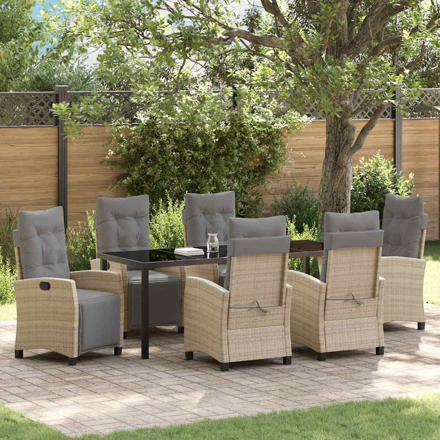 Tuin Eettafelset Met Kussen 7 Pcs Beige Poly Rattan