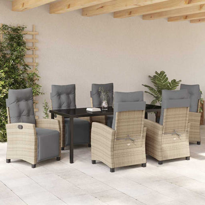 Tuin Eettafelset Met Kussen 7 Pcs Beige Poly Rattan