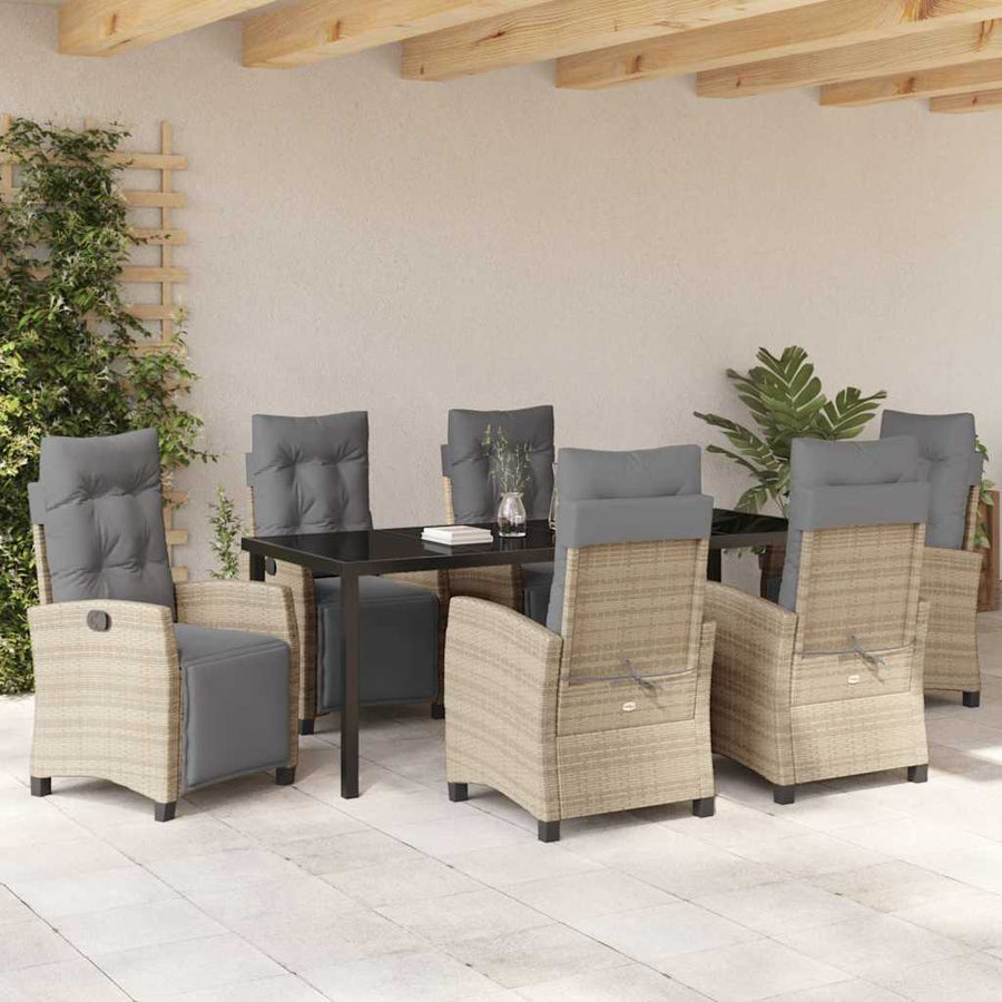 Tuin Eettafelset Met Kussen 7 Pcs Beige Poly Rattan