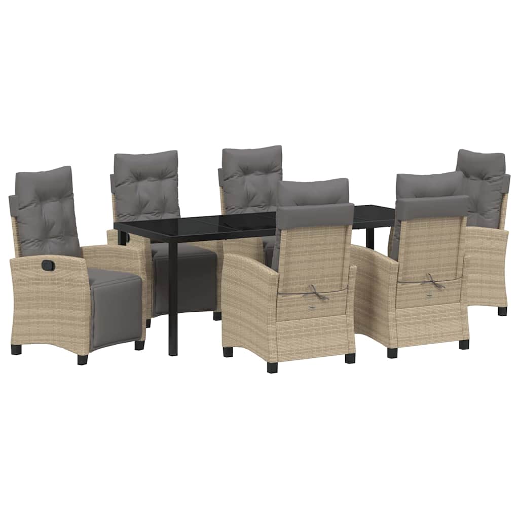 Tuin Eettafelset Met Kussen 7 Pcs Beige Poly Rattan