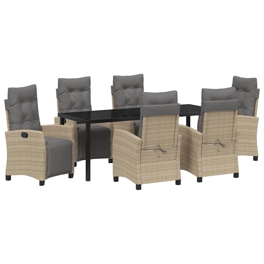 Tuin Eettafelset Met Kussen 7 Pcs Beige Poly Rattan