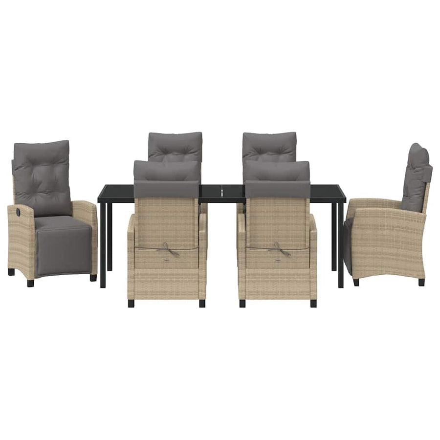 Tuin Eettafelset Met Kussen 7 Pcs Beige Poly Rattan