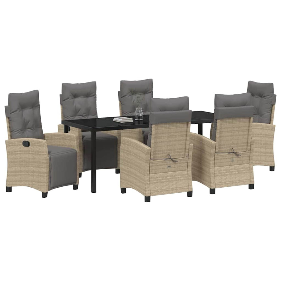 Tuin Eettafelset Met Kussen 7 Pcs Beige Poly Rattan