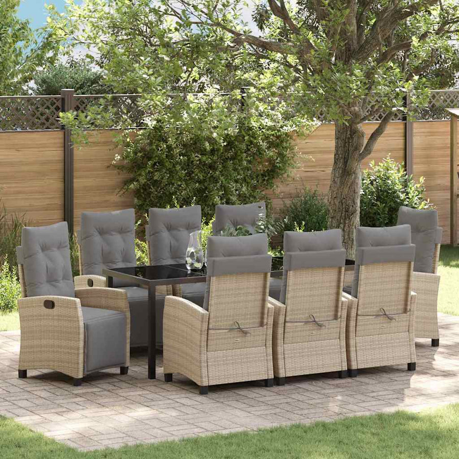 Tuin Eetset 9 Pcs Beige Poly Rattan