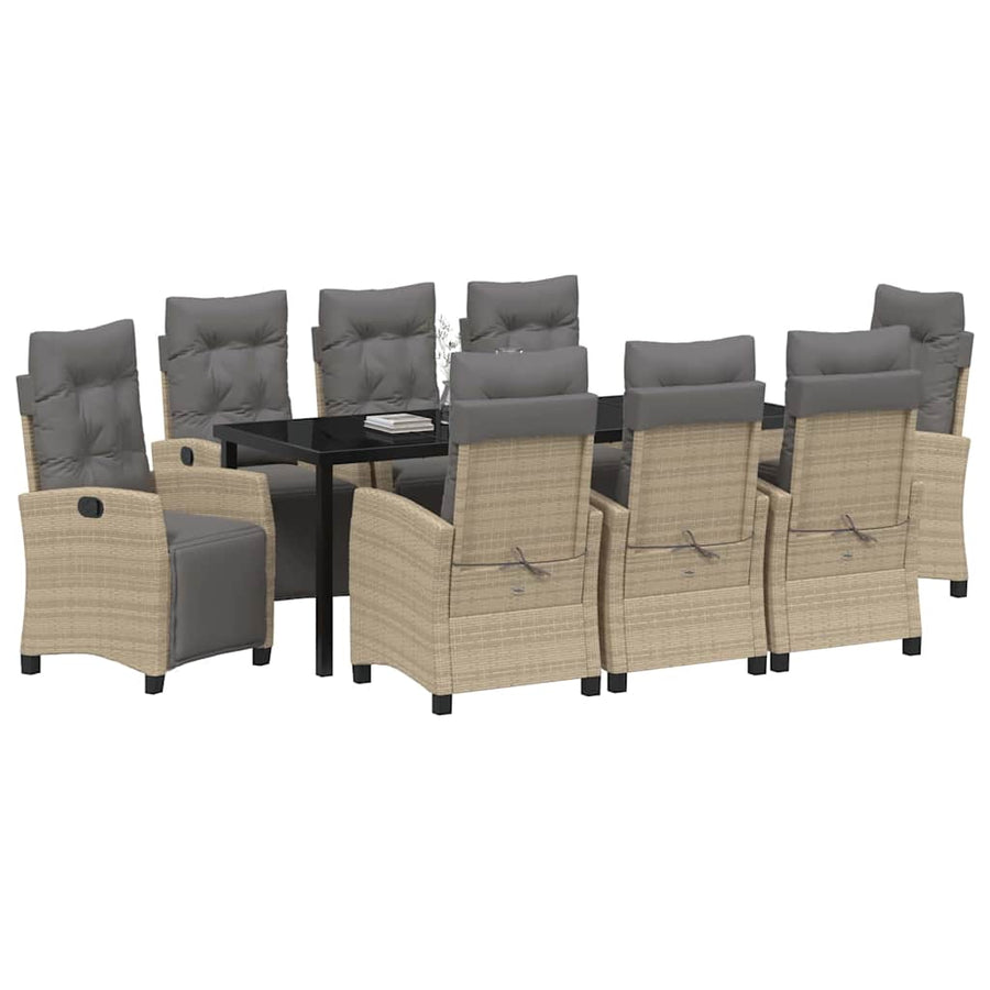 Tuin Eetset 9 Pcs Beige Poly Rattan