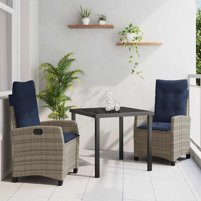 Tuin eettafelset met kussen 3 pcs Grijs poly rattan