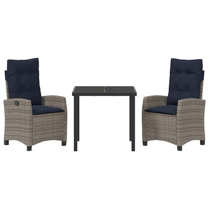 Tuin eettafelset met kussen 3 pcs Grijs poly rattan