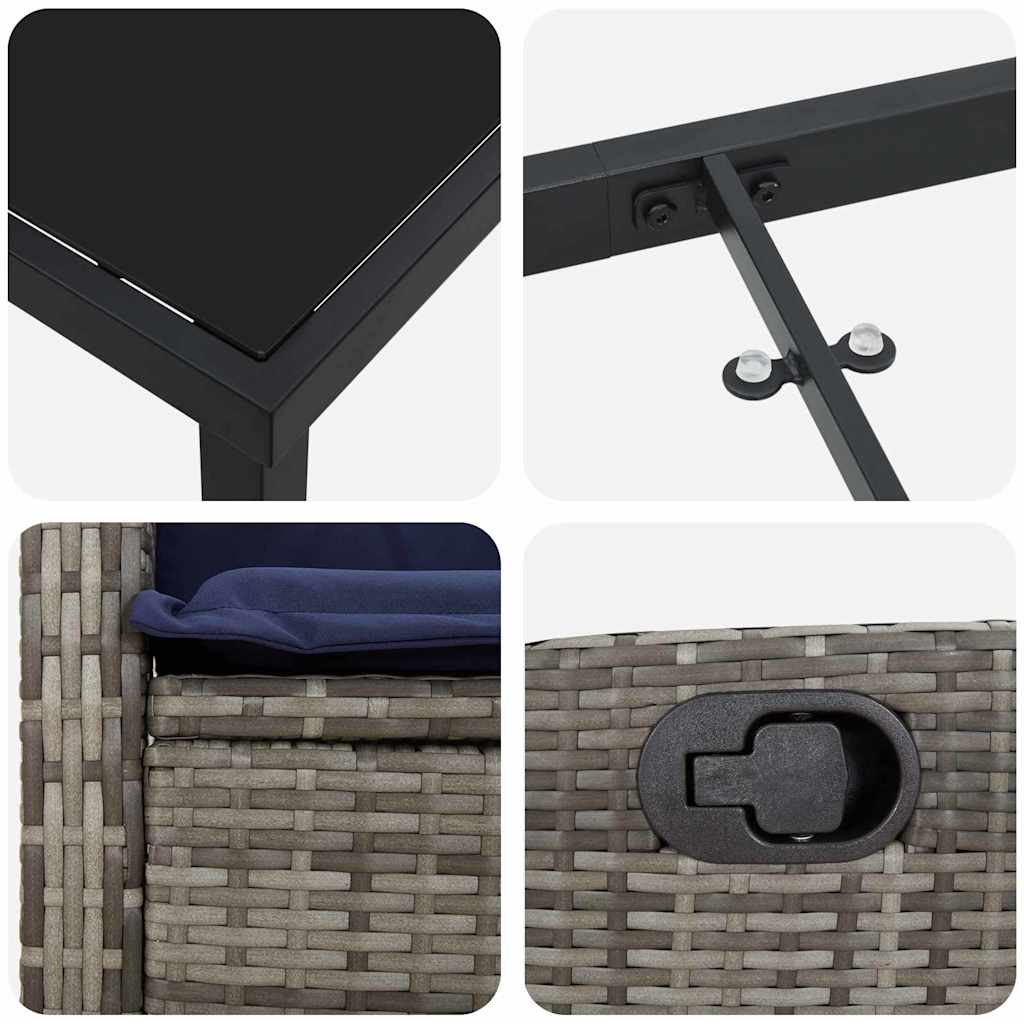 Tuin eettafelset met kussen 5 pcs Grijs poly rattan