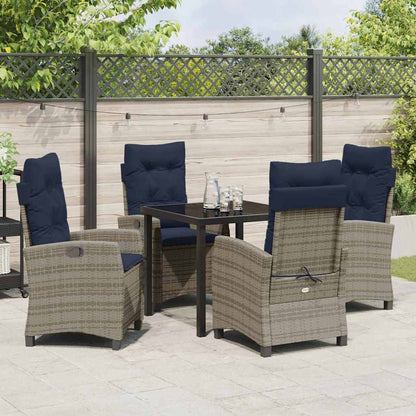Tuin eettafelset met kussen 5 pcs Grijs poly rattan