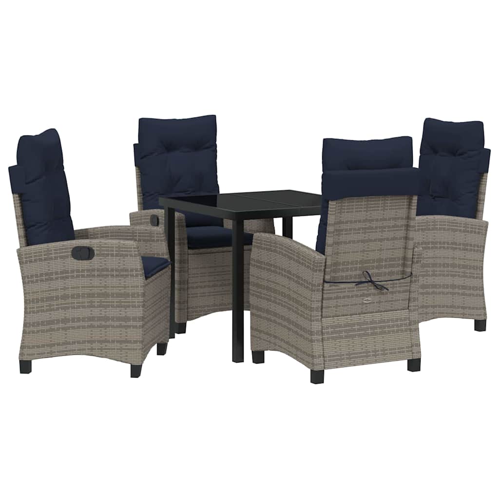 Tuin eettafelset met kussen 5 pcs Grijs poly rattan