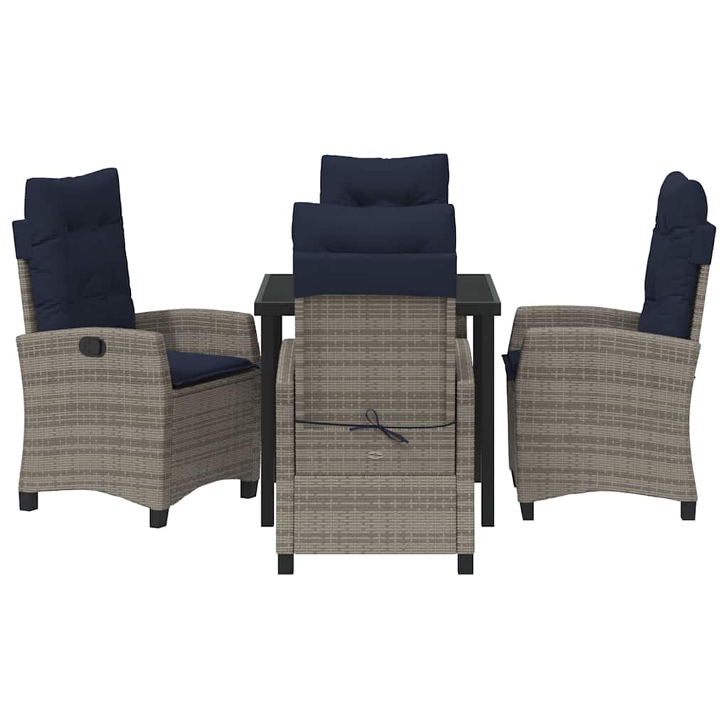 Tuin eettafelset met kussen 5 pcs Grijs poly rattan