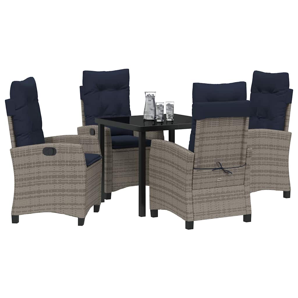 Tuin eettafelset met kussen 5 pcs Grijs poly rattan