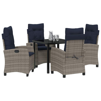 Tuin eettafelset met kussen 5 pcs Grijs poly rattan