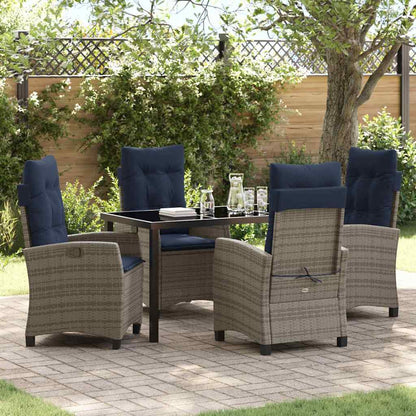 Tuin eettafelset met kussen 5 pcs Grijs poly rattan