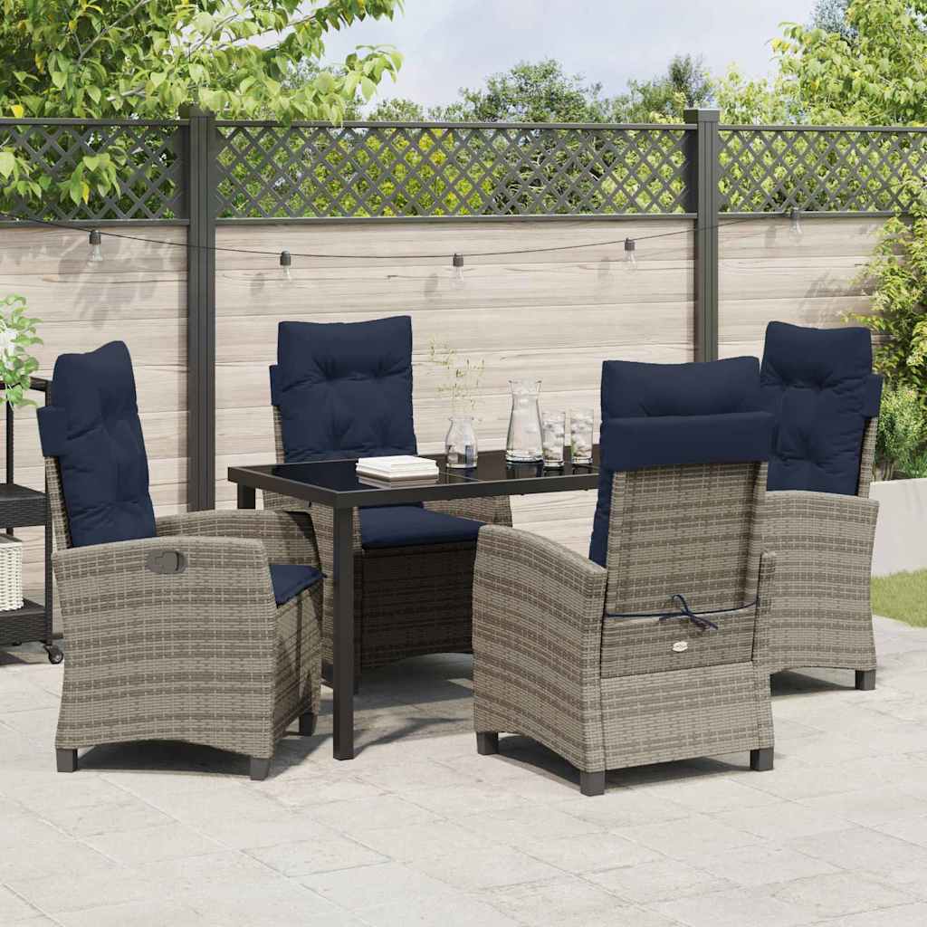 Tuin eettafelset met kussen 5 pcs Grijs poly rattan