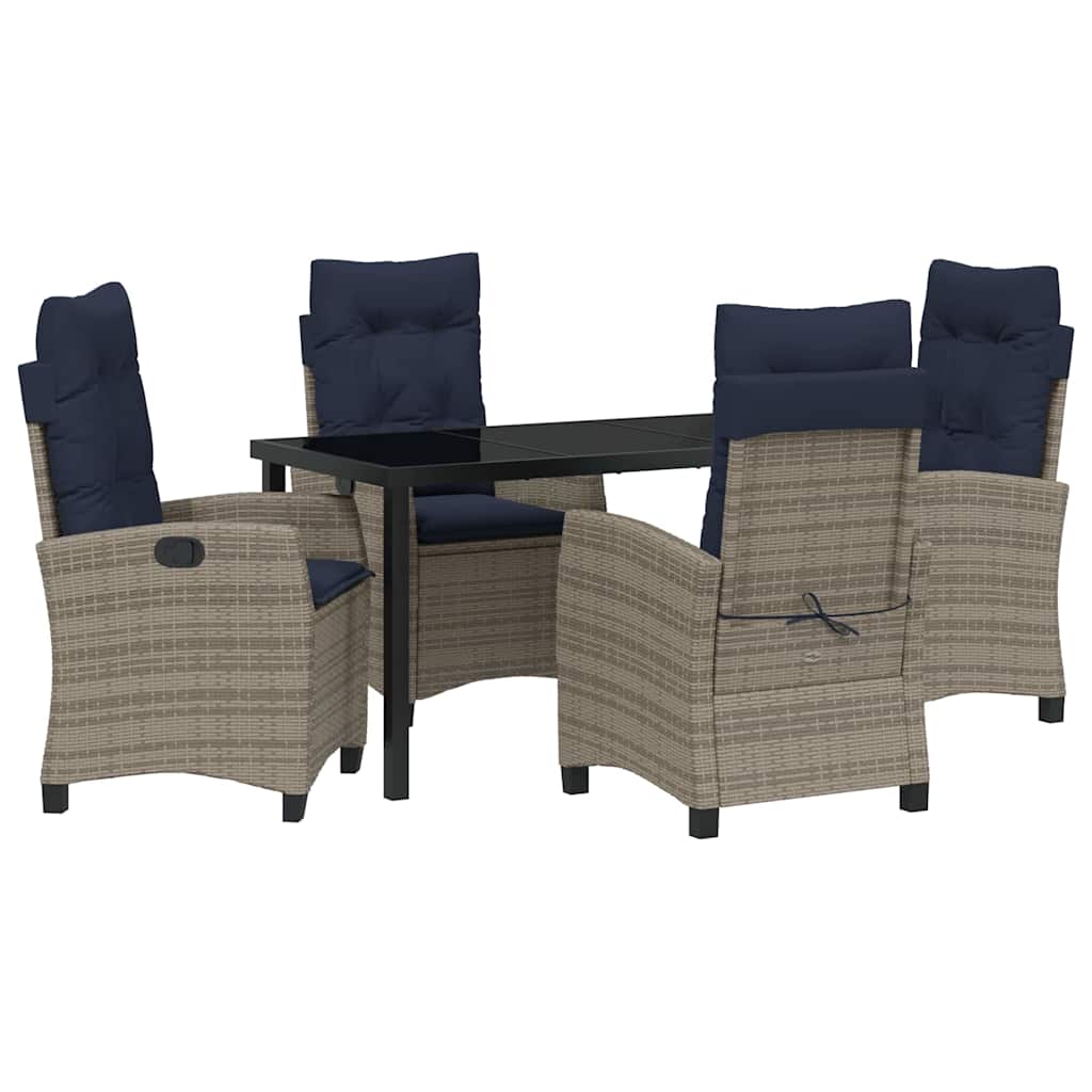 Tuin eettafelset met kussen 5 pcs Grijs poly rattan
