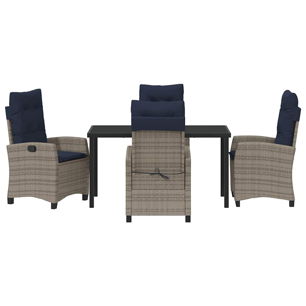 Tuin eettafelset met kussen 5 pcs Grijs poly rattan