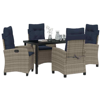 Tuin eettafelset met kussen 5 pcs Grijs poly rattan