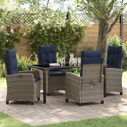 Tuin eettafelset met kussen 5 pcs Grijs poly rattan