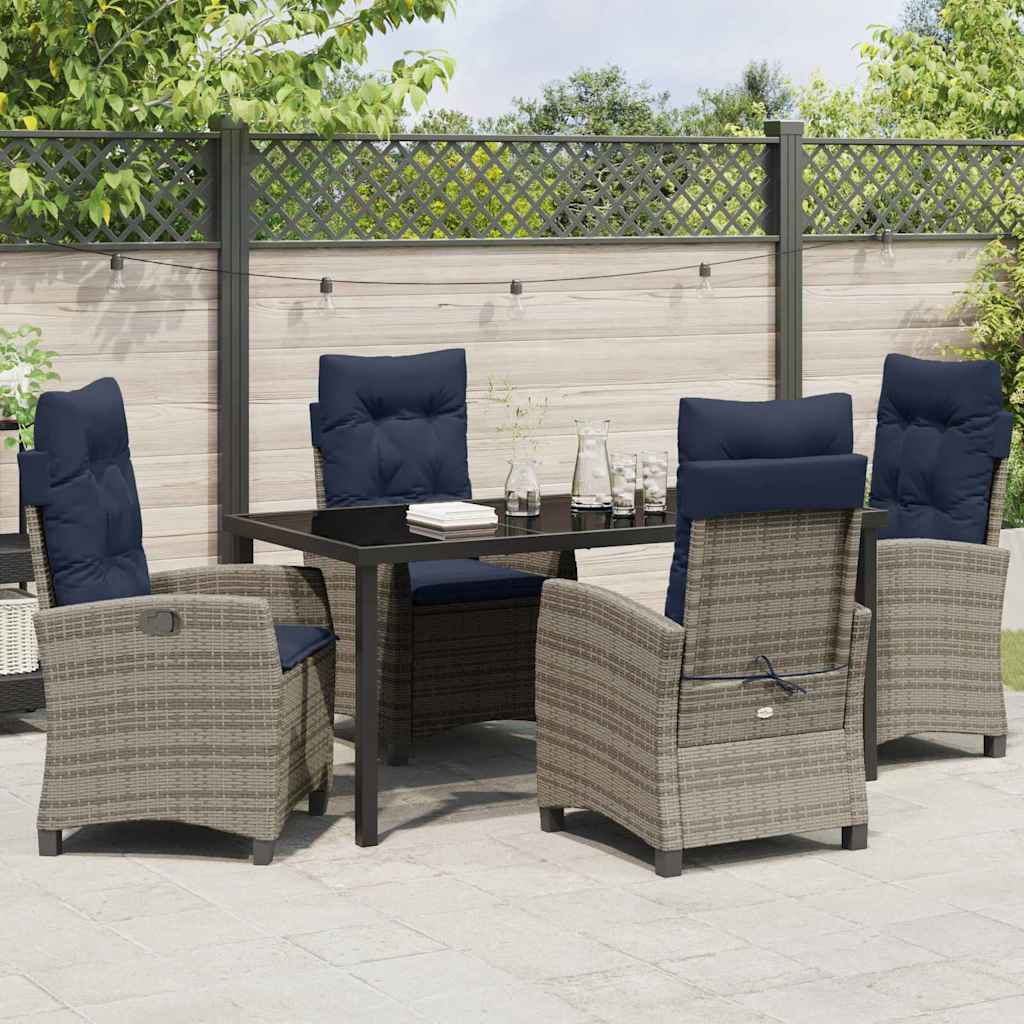 Tuin eettafelset met kussen 5 pcs Grijs poly rattan