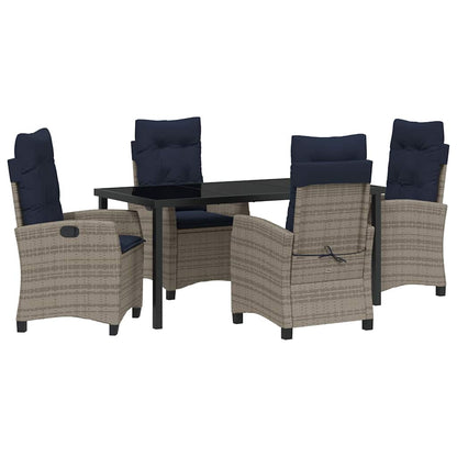 Tuin eettafelset met kussen 5 pcs Grijs poly rattan