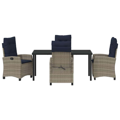 Tuin eettafelset met kussen 5 pcs Grijs poly rattan