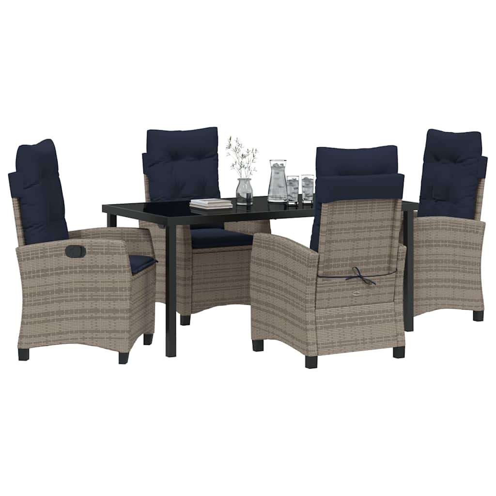 Tuin eettafelset met kussen 5 pcs Grijs poly rattan