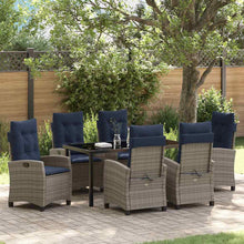 Tuin eettafelset met kussen 7 pcs Grijs poly rattan