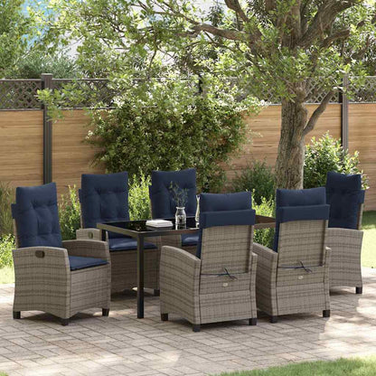Tuin eettafelset met kussen 7 pcs Grijs poly rattan