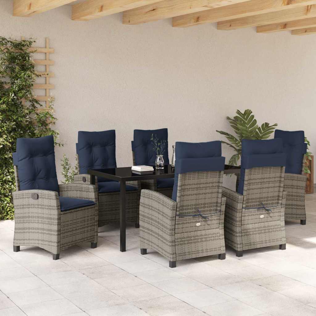Tuin eettafelset met kussen 7 pcs Grijs poly rattan