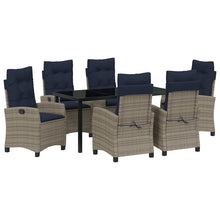 Tuin eettafelset met kussen 7 pcs Grijs poly rattan