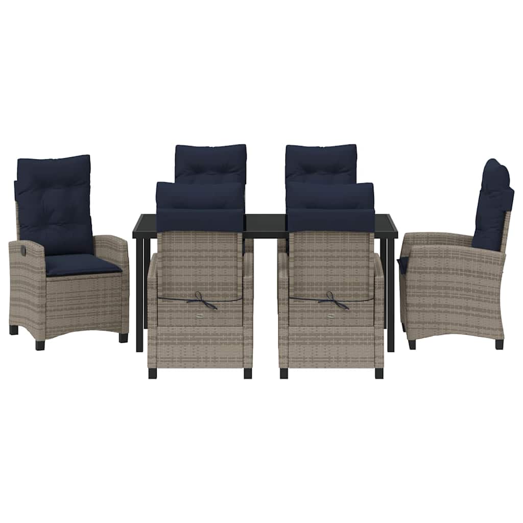 Tuin eettafelset met kussen 7 pcs Grijs poly rattan