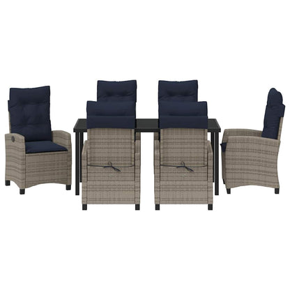 Tuin eettafelset met kussen 7 pcs Grijs poly rattan