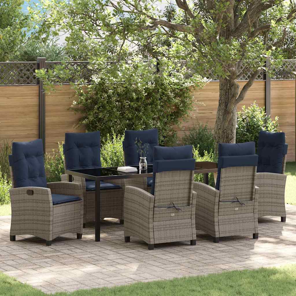 Tuin eettafelset met kussen 7 pcs Grijs poly rattan