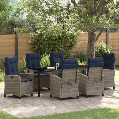 Tuin eettafelset met kussen 7 pcs Grijs poly rattan