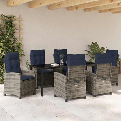 Tuin eettafelset met kussen 7 pcs Grijs poly rattan