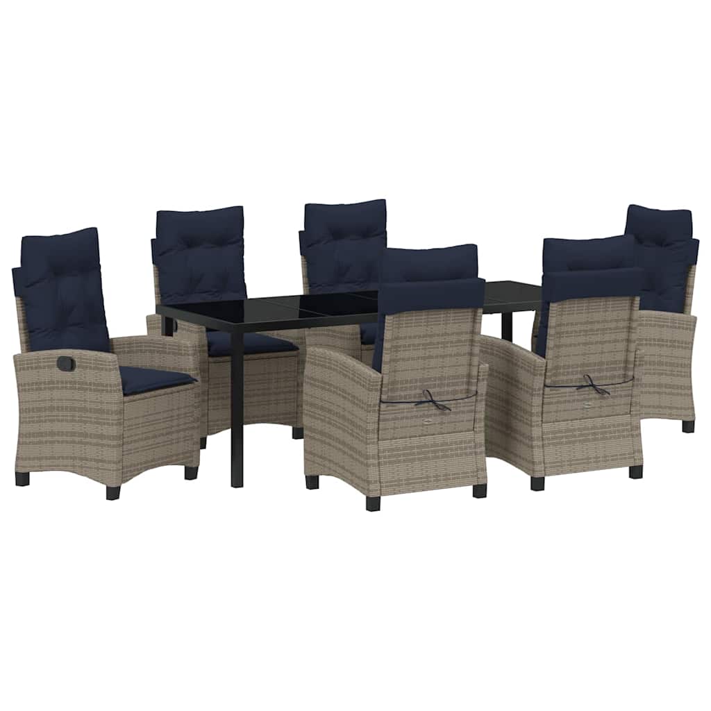 Tuin eettafelset met kussen 7 pcs Grijs poly rattan