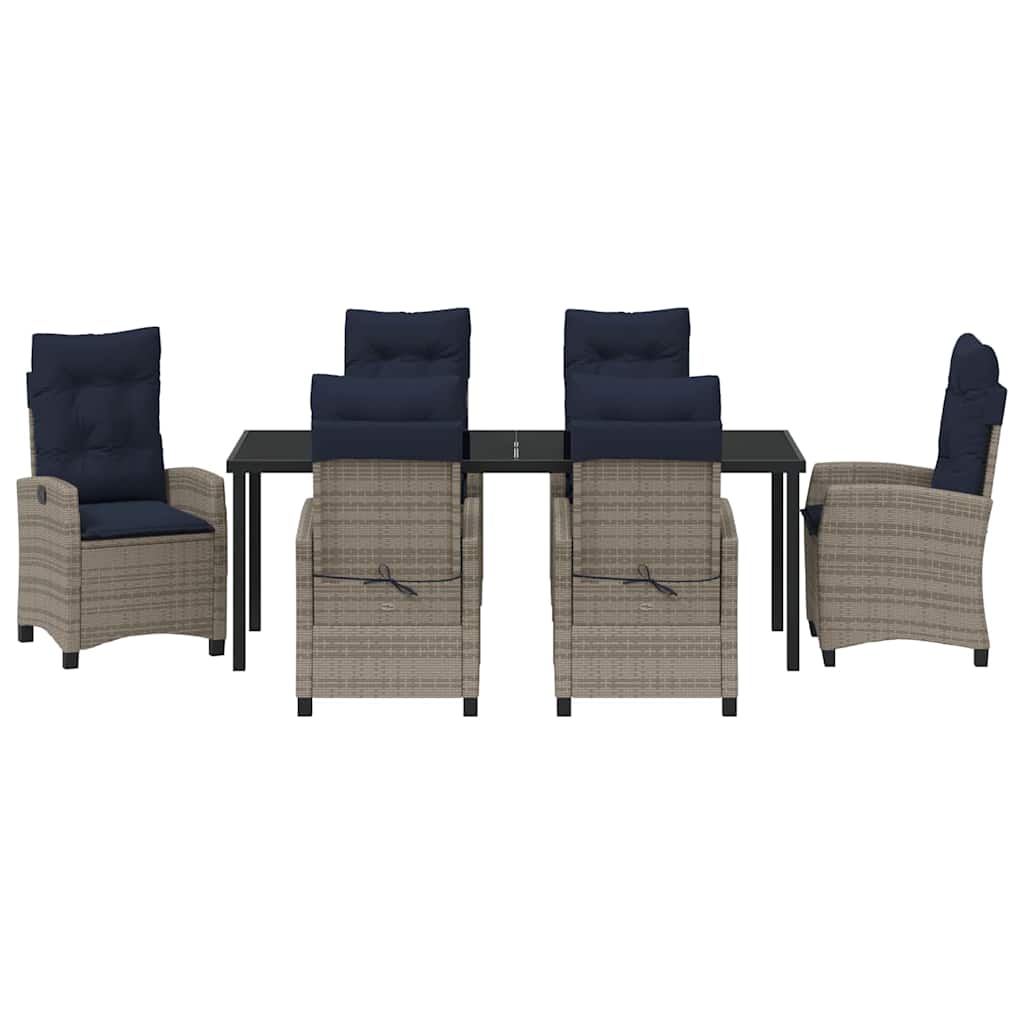Tuin eettafelset met kussen 7 pcs Grijs poly rattan