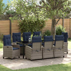 Garden dining set with cushion 9 pcs Grey poly rattan