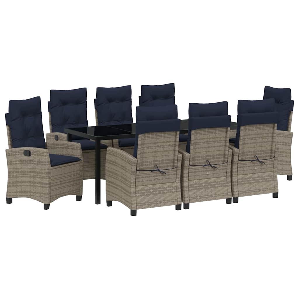 Tuin eettafelset met kussen 9 pcs Grijs poly rattan