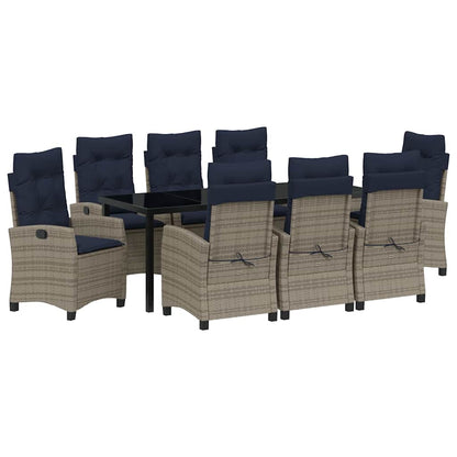 Tuin eettafelset met kussen 9 pcs Grijs poly rattan