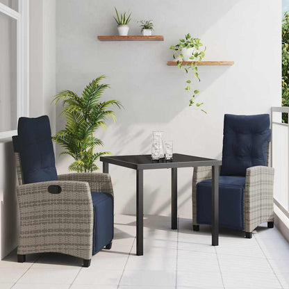 Tuin eettafelset met kussen 3 pcs Grijs poly rattan