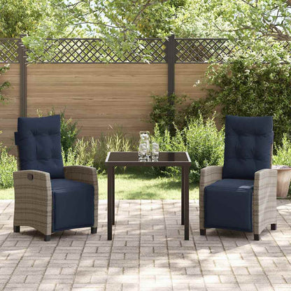 Tuin eettafelset met kussen 3 pcs Grijs poly rattan