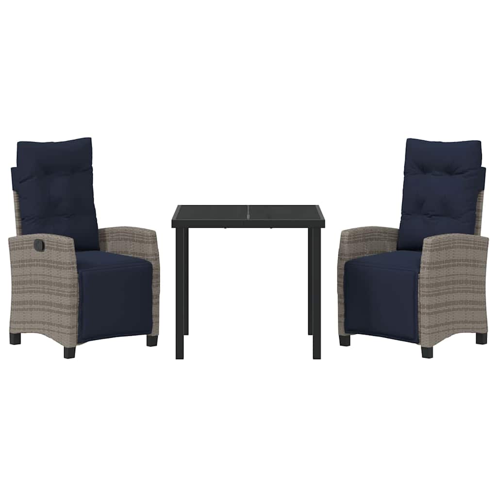 Tuin eettafelset met kussen 3 pcs Grijs poly rattan