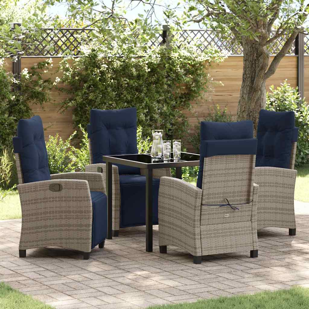 Tuin eettafelset met kussen 5 pcs Grijs poly rattan
